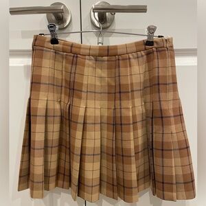 Aritzia Wilfred Juliet Plaid Pleated Skirt in Tan and Brown